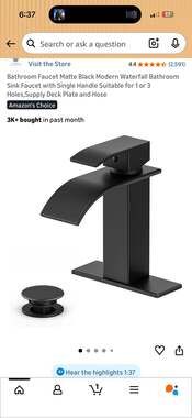 Matte Black Modern Waterfall Bathroom Sink Faucet with Single Handle